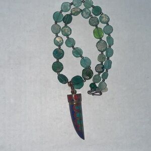 Artist recycled ANTIQUE Early TRADE GLASS Necklace Sterling S hook Pendant NWT